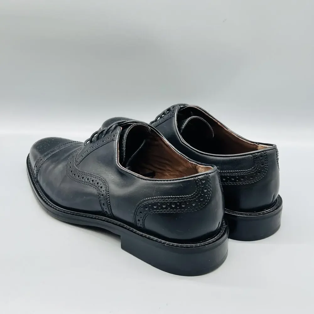 Johnston & Murphy Shoes Mens 8.5 Black Leather Cap Toe Oxford Dress Brogue